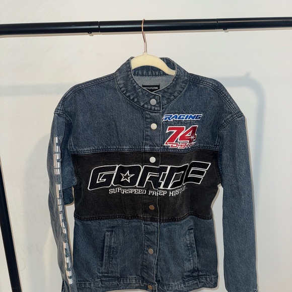 PrettyLittleThing Blue Denim Racer Jacket - Picture 3 of 5